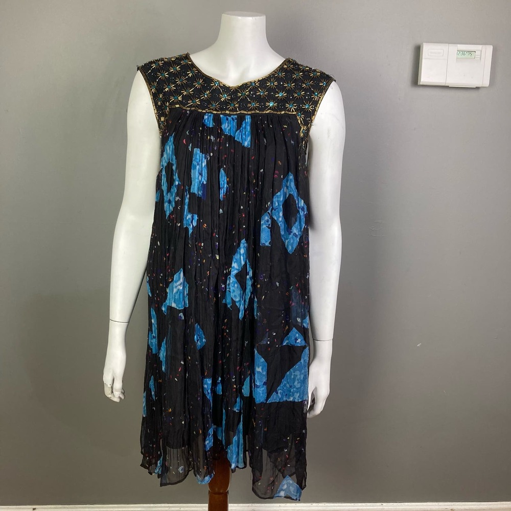 Anthropologie MOULINETTE SOEURS dress size 0 Witchy black embellished gold sheer